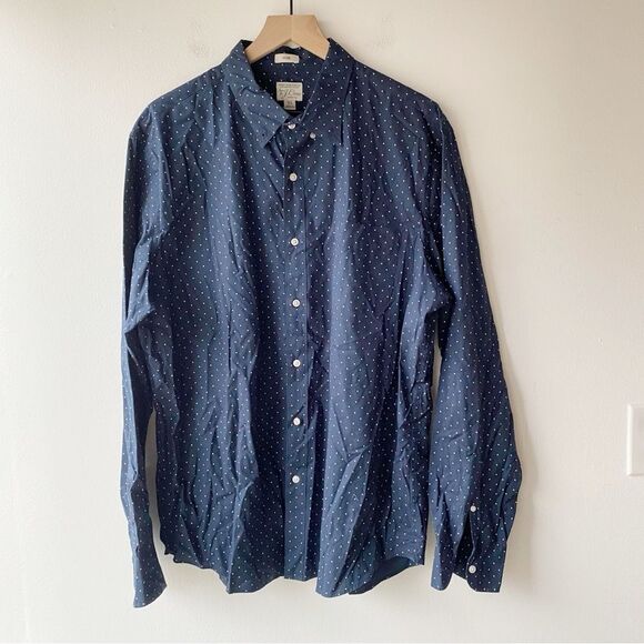 J. Crew Other - j crew navy white polka dot slim fit secret wash button up shirt size xl
